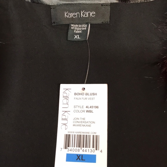 KAREN KANE Boho Blush Faux Fur Vest XL Red Black - Picture 7 of 8
